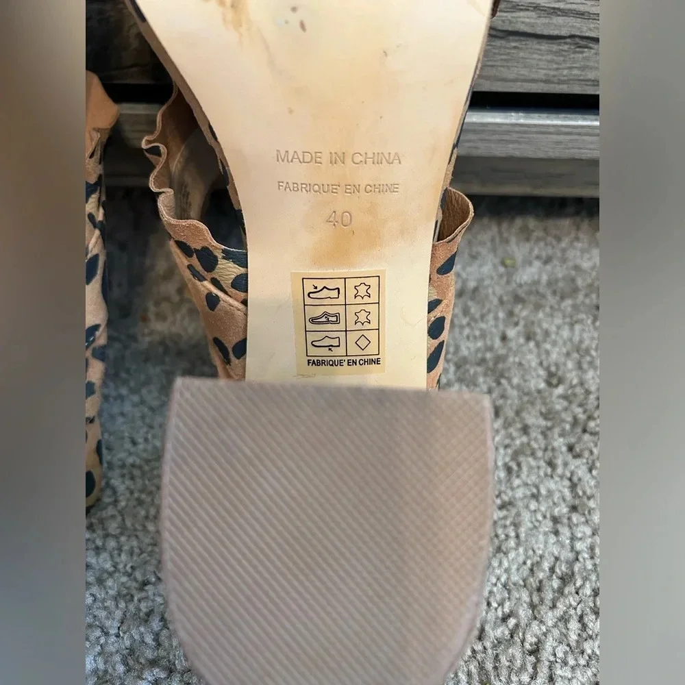 Leopard Print Ruffle Strap Block Heel Mules - Brown - Picture 9 of 13